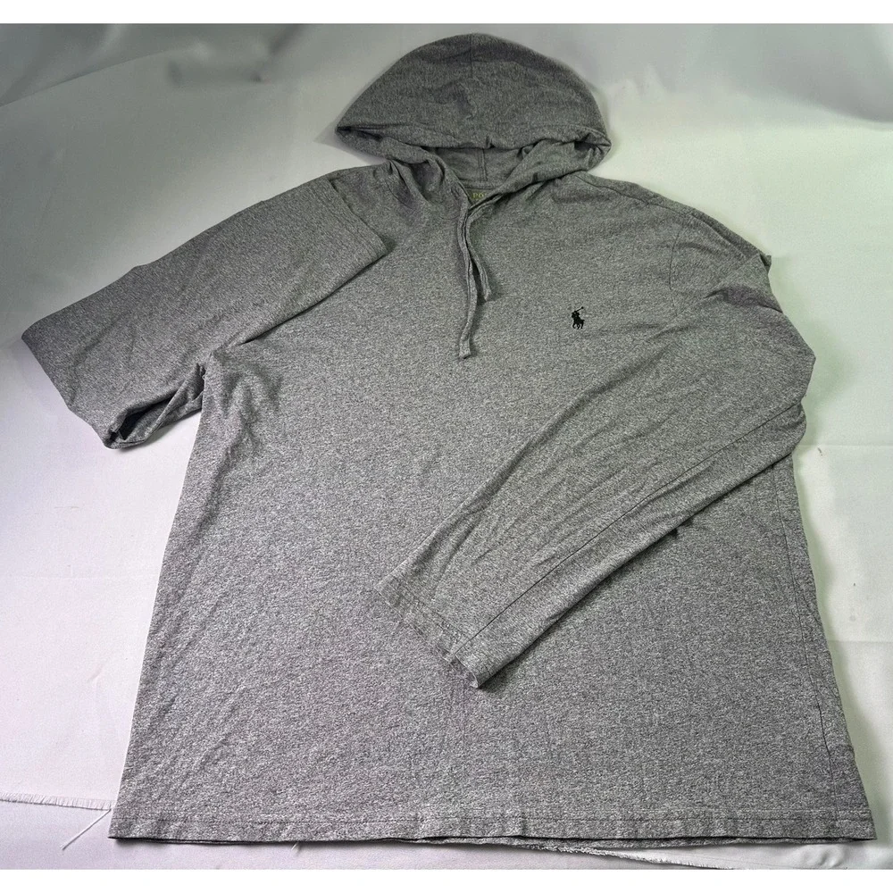 Polo Ralph Lauren Hoodie Shirt Large‎ Gray Long Sleeve Jersey Cotton Pullover L